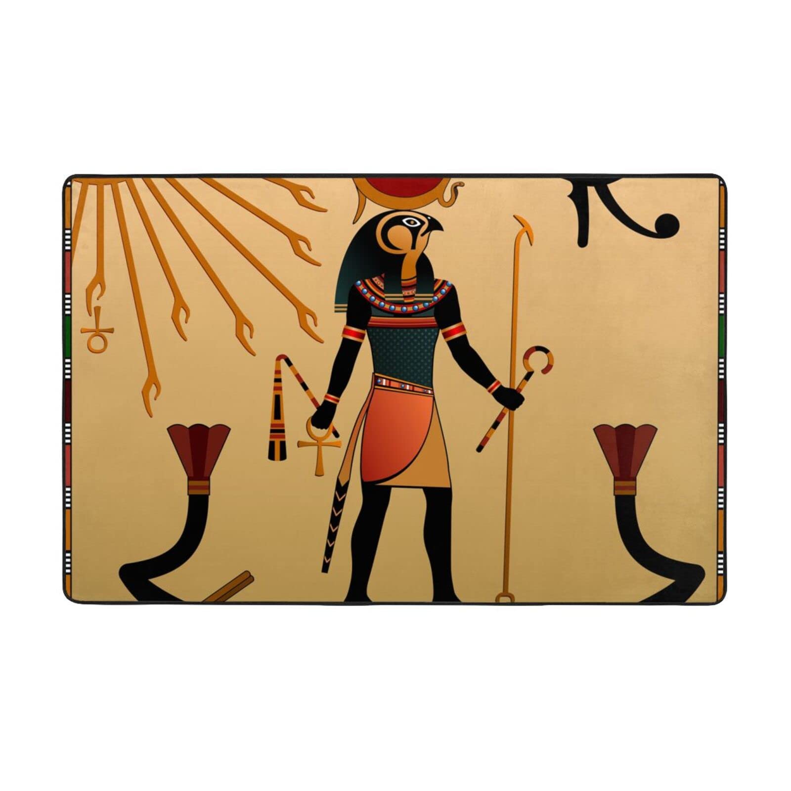 Tapis de sol moderne en flanelle motif égyptien Sun Old 150x100cm