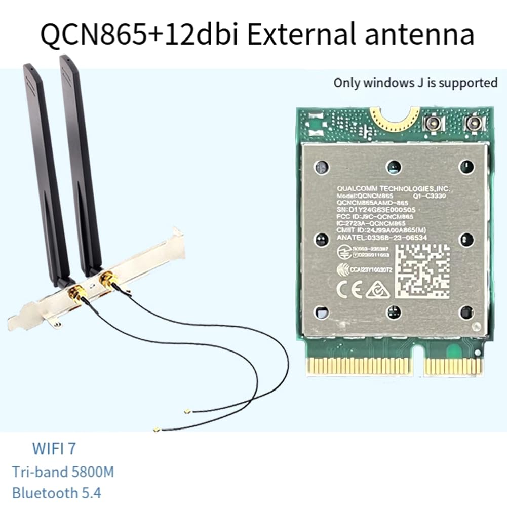 WiFi7 QCNCM865 Scheda WiFi Wireless Bluetooth 5.4 Adattatore di Rete Wireless A Tre Bande con Antenna Esterna da 12 DBi per Win11