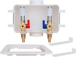 WHK Washing Machine Outlet Box,Pex Laundry Box Washer Wall Box With Drain Recessed Water Valve Box Center Double Drain 1/2-inch Crimp PEX B,PVC White (With Stainless Steel Water Hammer Arrester)