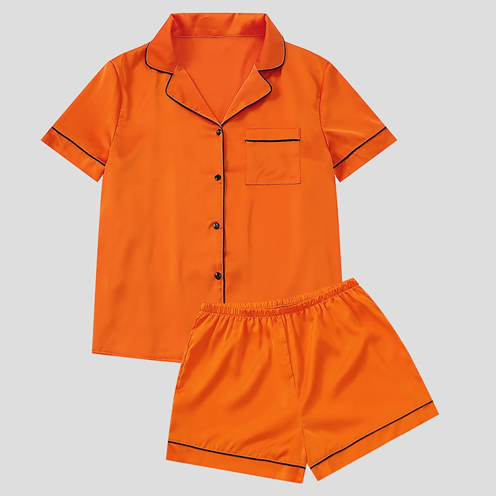 Generisch Pijama corto de seda para mujer, conjunto de pijama con botones, ropa de dormir de dos piezas, traje de casa de manga corta, camiseta y pantalones cortos, ropa de dormir de satén, 2 piezas