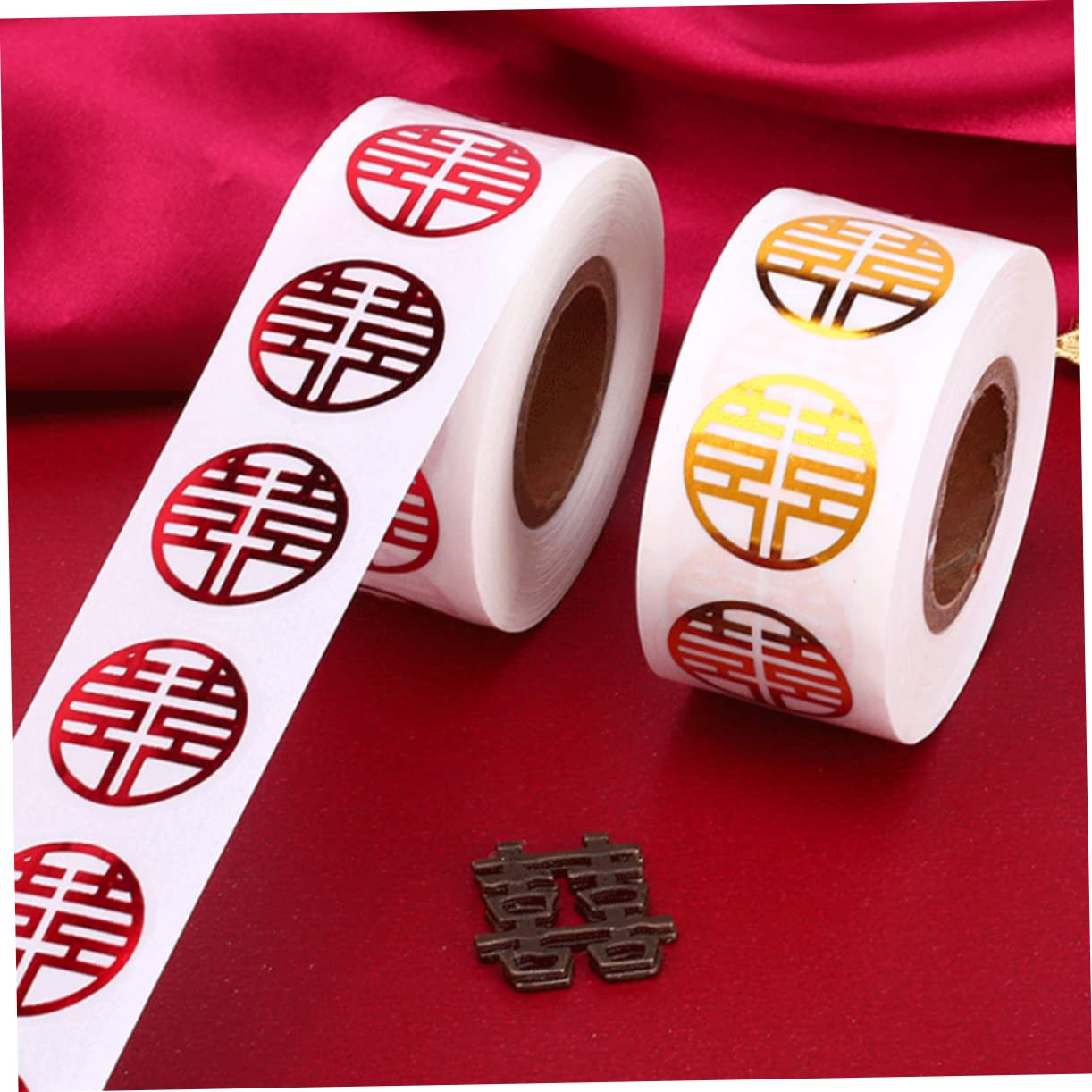 Hochzeitsanhänger, Geschenkanhänger, 8 Rollen Selbstklebende Doppelte Glücksaufkleber Chinesische Hochzeitsetiketten Aufkleber for Kekstüten Zur Hochzeit Roter Xi-wortaufkleber