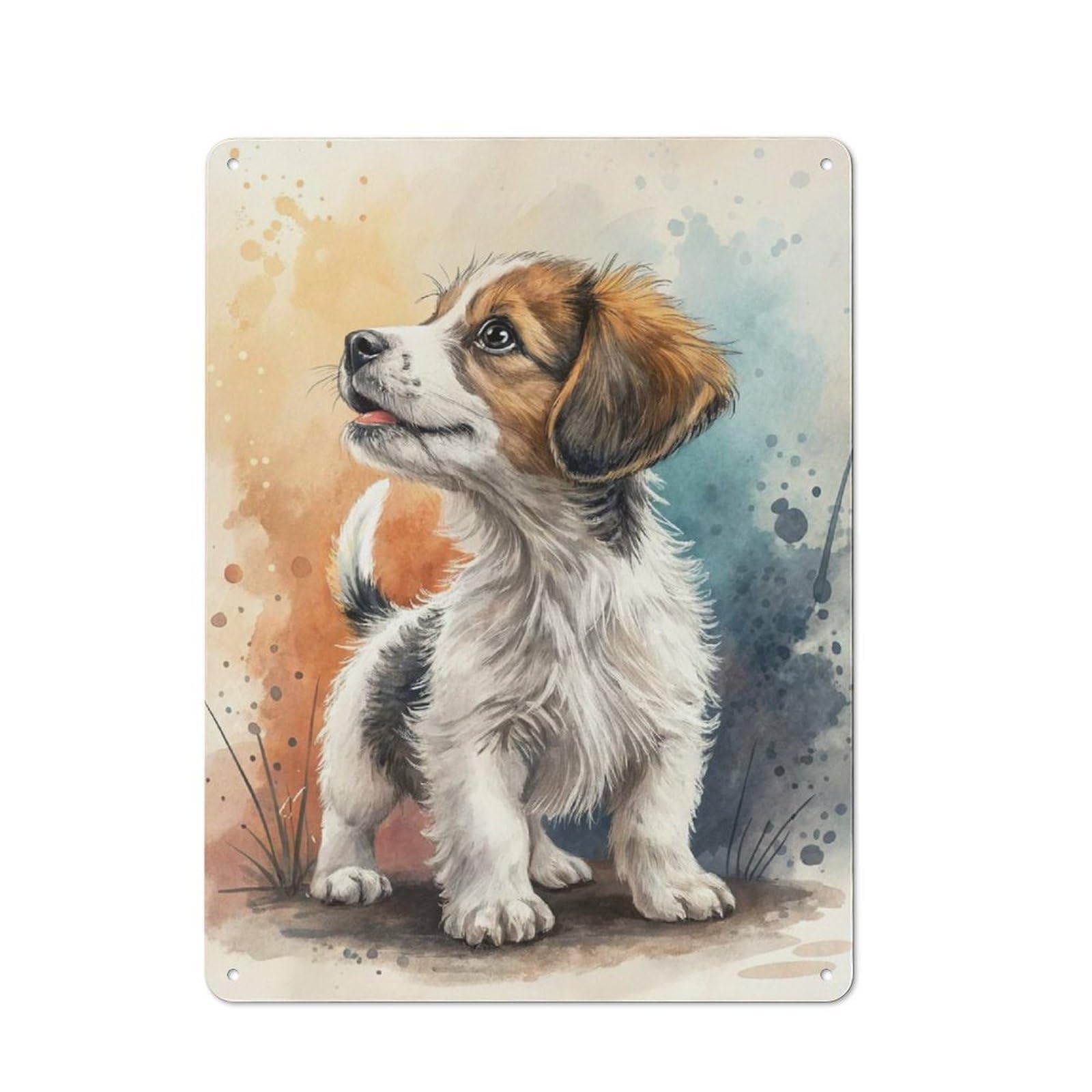 Watercolor Puppy Portrait Garage Metal Sign 40x30cm, Weathered Look Shed Wall Plaque for Garage, Workshop, Shed Or Utility Room