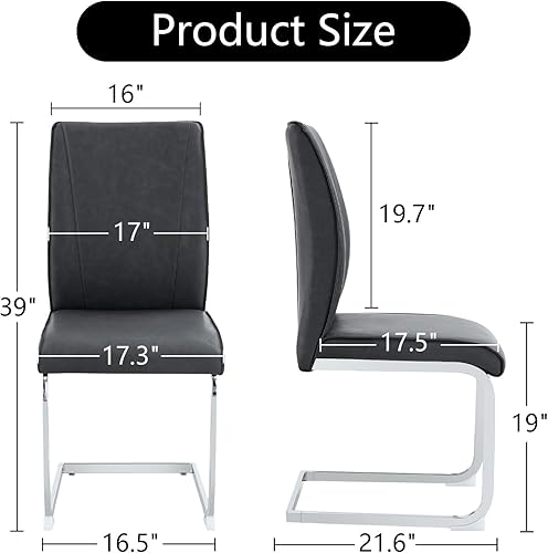 Miniatura 2 de cinkehome Juego de 4 sillas de comedor modernas, con respaldo alto, tapizada de piel sintética, sin brazos, con patas de metal para cocina, comedor,