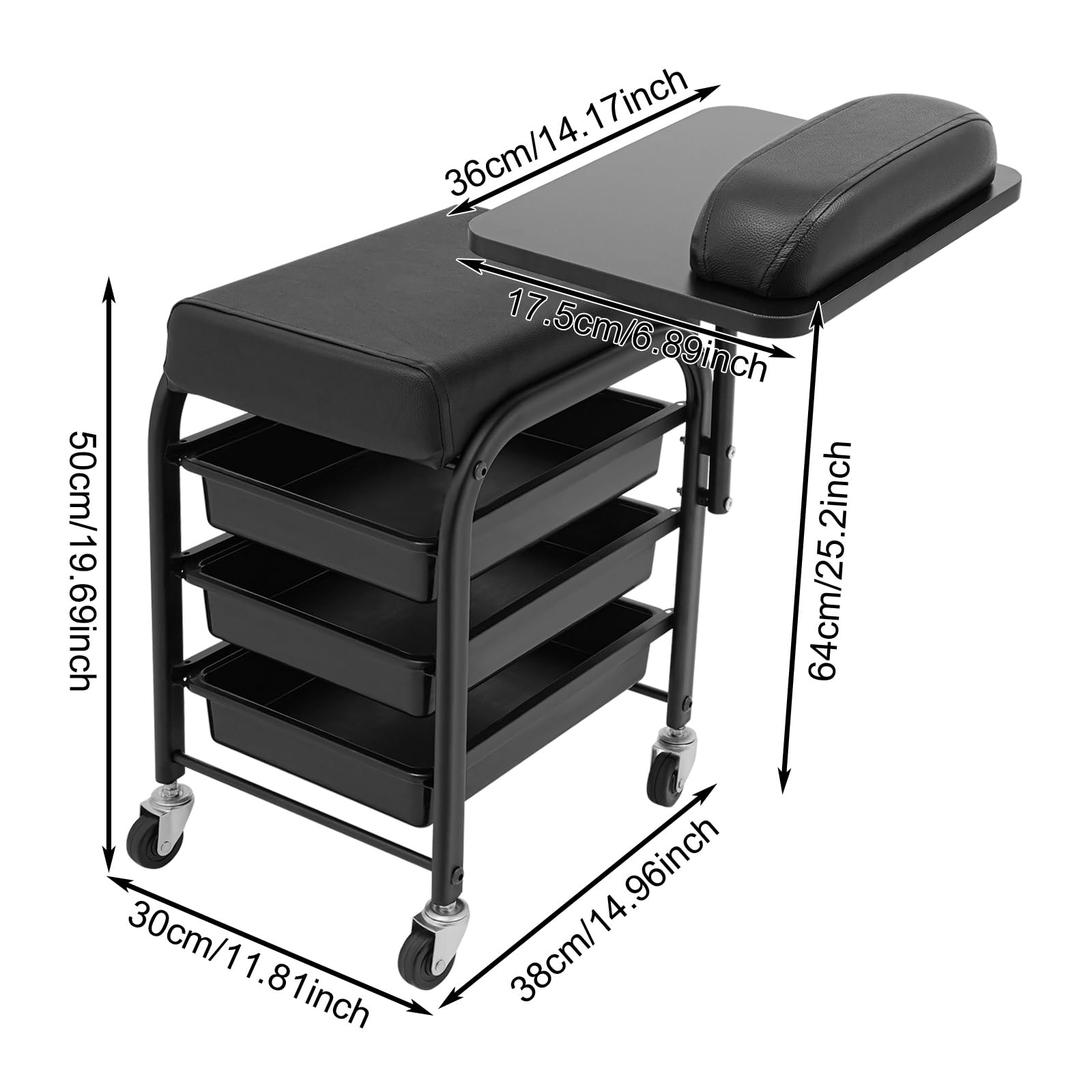 Chariot de spa portable pour bain de pieds avec 3 tiroirs, 4 roues universelles et plateau rotatif