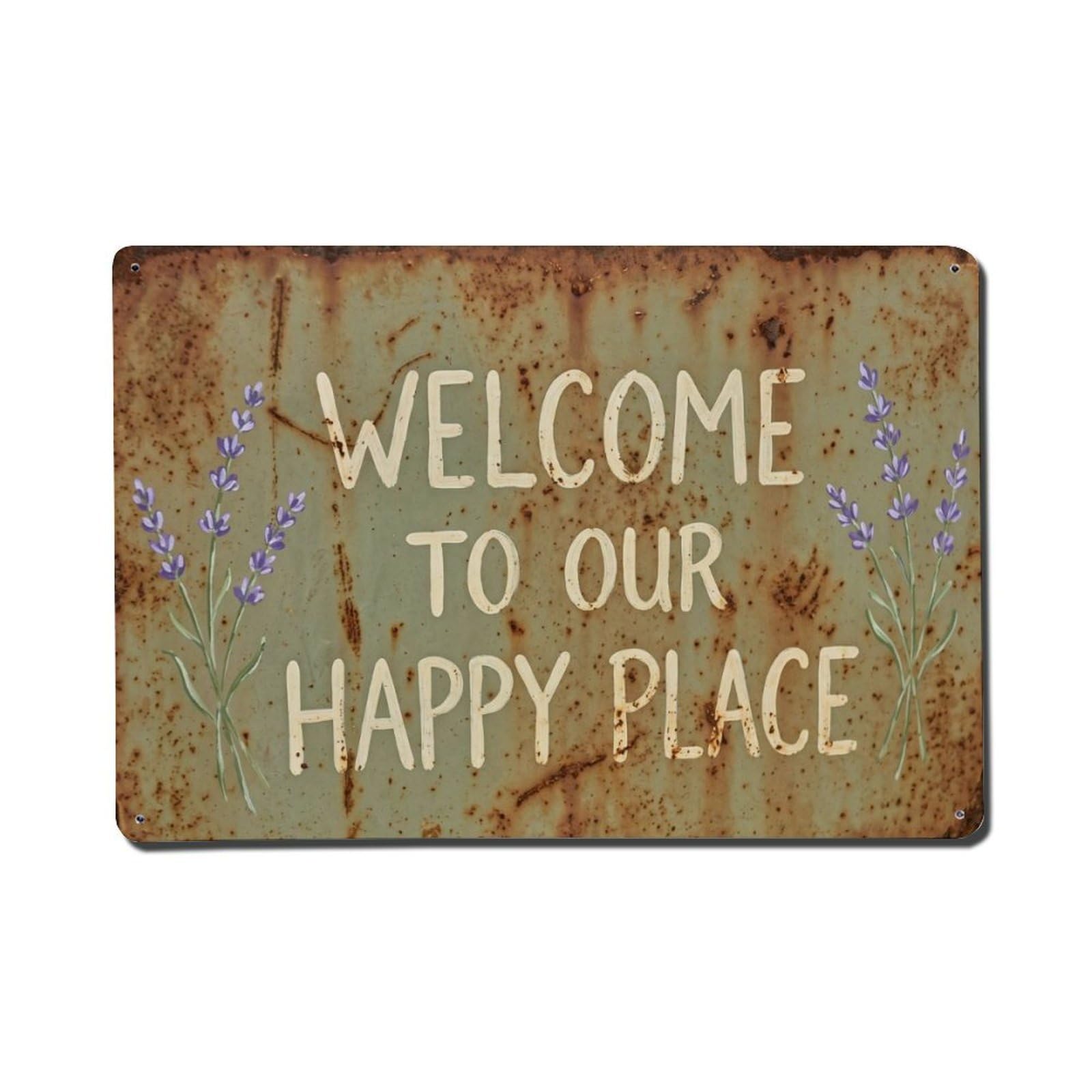 Welcome To Our Happy Place Cottage Porch Metal Tin Sign Plaque Wall Decor for Cafe, Club Bar, Office, Home Garden Metal Poster 8x12Inch