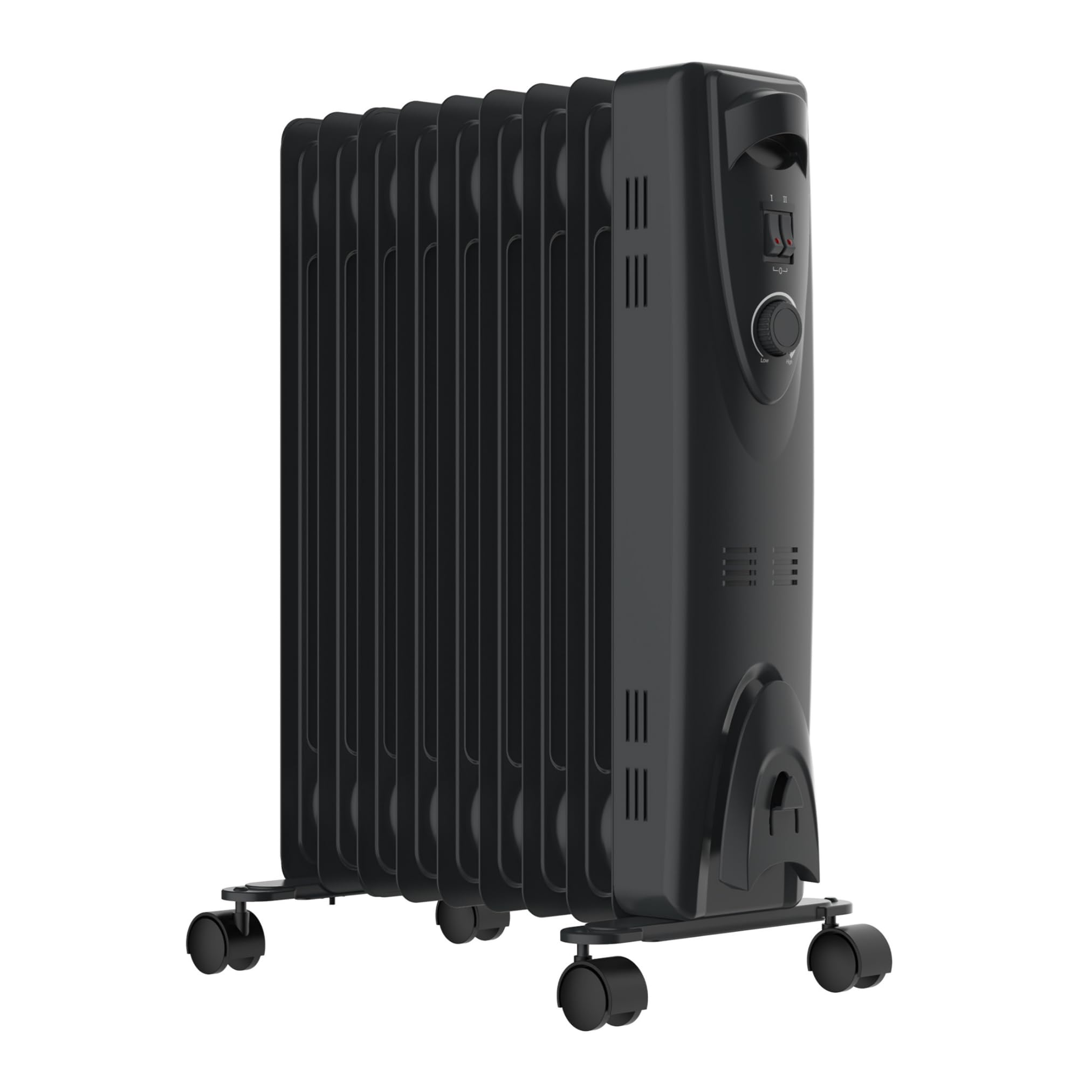 MYLEK Oil Filled Heater Radiators 2000W, Electric Portable Black Heaters, Adjustable Thermostat, 3 Heat Settings, Energy Efficient, Safety Tip Over Protection (2KW Black)