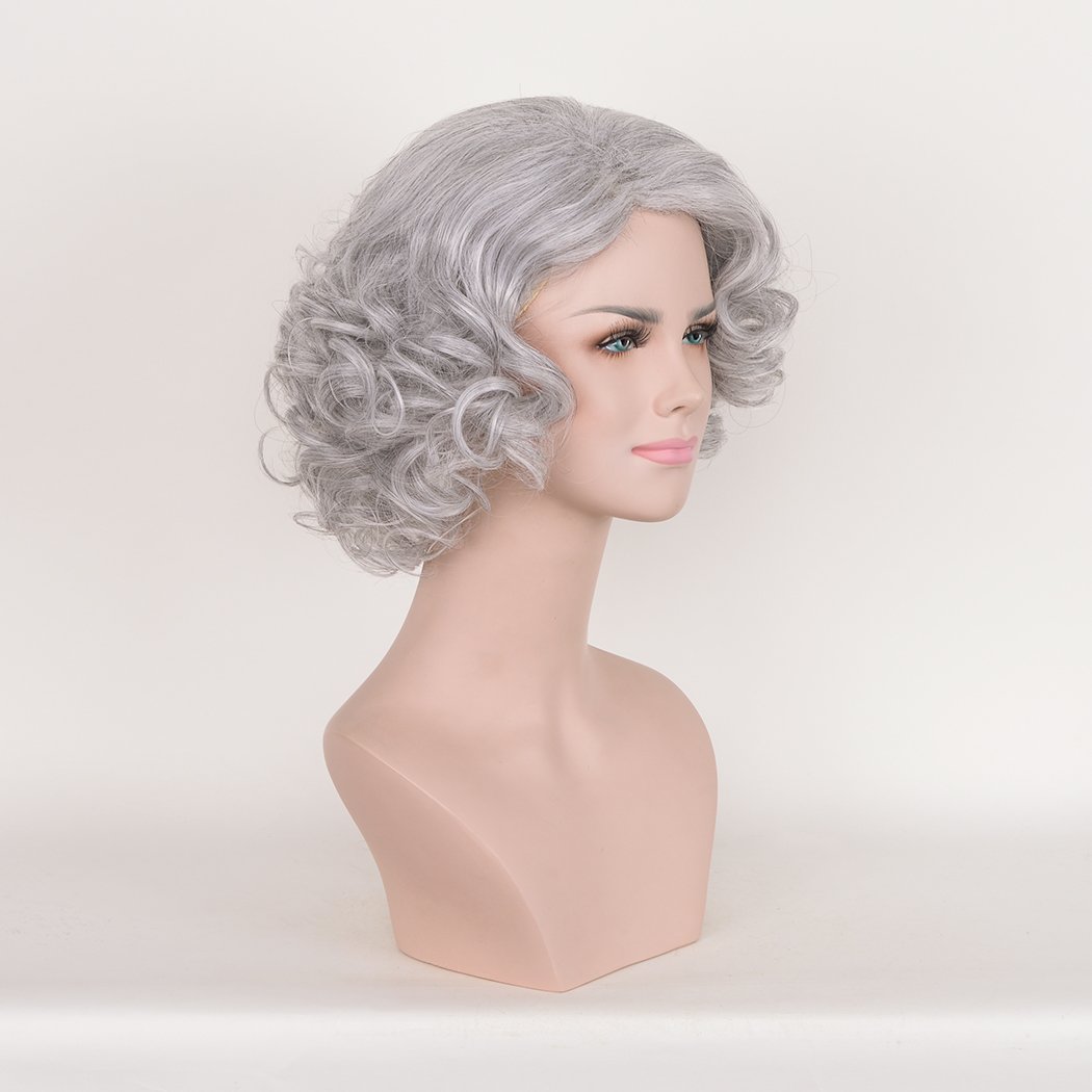 Short Curly Silver Grey Glueless Lace Front Wigs for Women Cosplay Grandma Wigs Prime