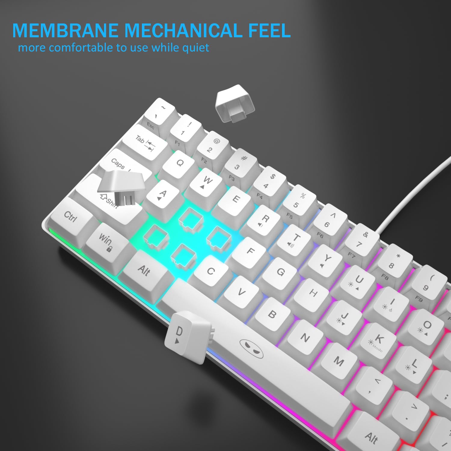 MageGee Tastiera da gioco al 60%, impermeabile, ultra-compatta, mini tastiera a 61 tasti, retroilluminata RGB, tastiera portatile per computer Mac Windows Laptop Xbox PS PC (bianco)