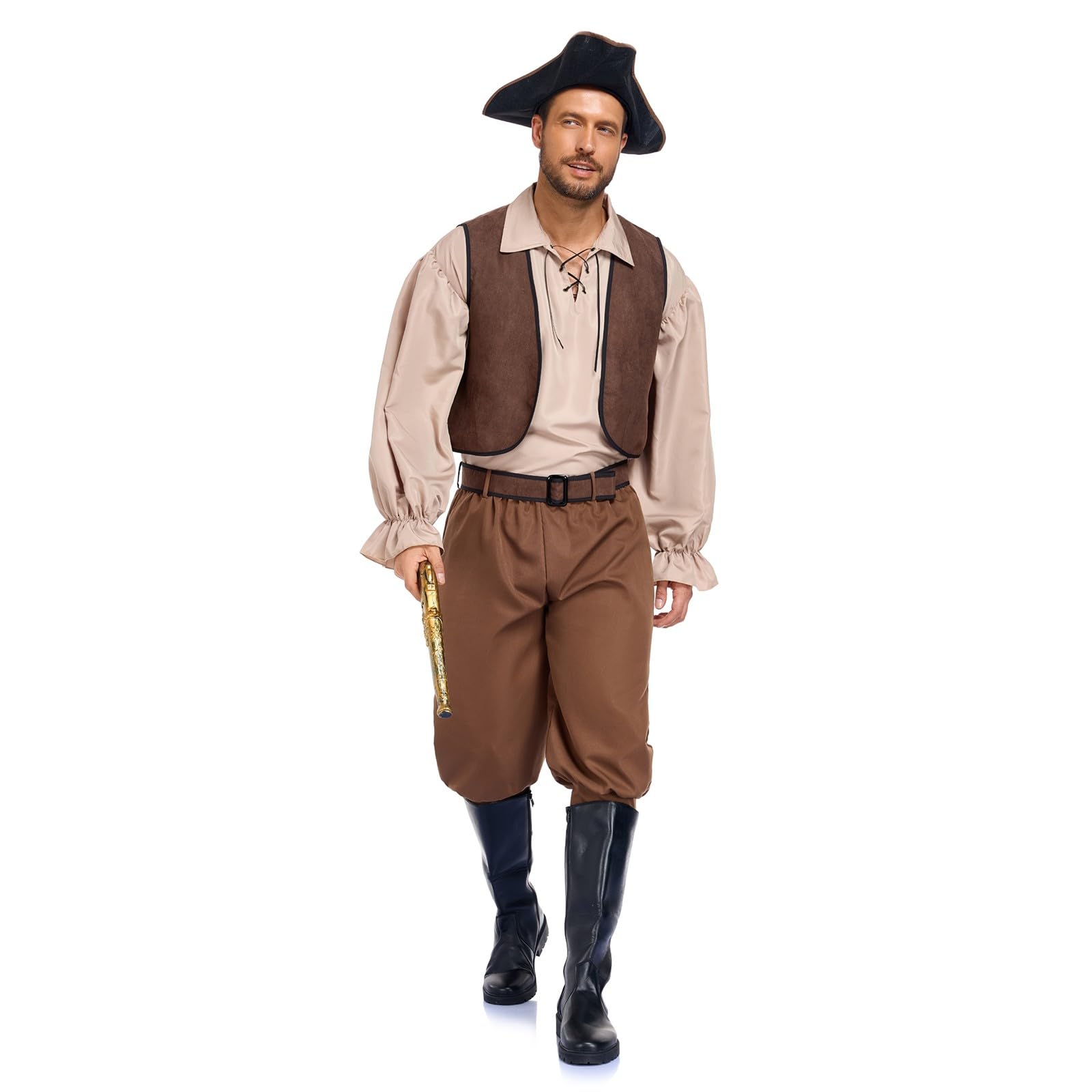 Costume da pirata da capitano medievale, da uomo, per Halloween