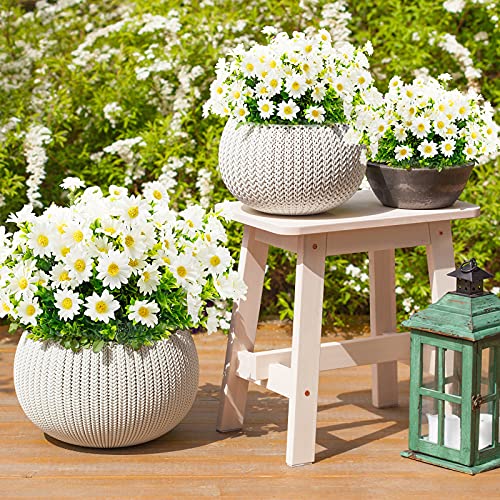 Aufind 12 Bundles Artificial Daisies Flowers Outdoor Fake Plants White Gerber Daisy Fake Foliage Greenery Faux Plants For Graves Hanging Outside Planter Window Box Wedding Decoration #TOP6