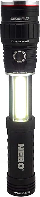 500 Lumen COB LED Work-Light and Flashlight, Red Light Mode and Red Flashing Light Mode, 4x Adjustable Zoom, Magnetic Base, No Need to Buy Batteries SLYDE KING is Rechargeable - NEBO 6726 Slyde King