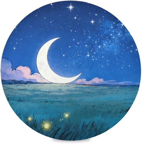 Miniatura 2 de Star Ninght Moon Grassland Fabric placemats Round Cloth Reversible Quilted placemats manteles para mesa de comedor 15.4x15.4in Set of 6