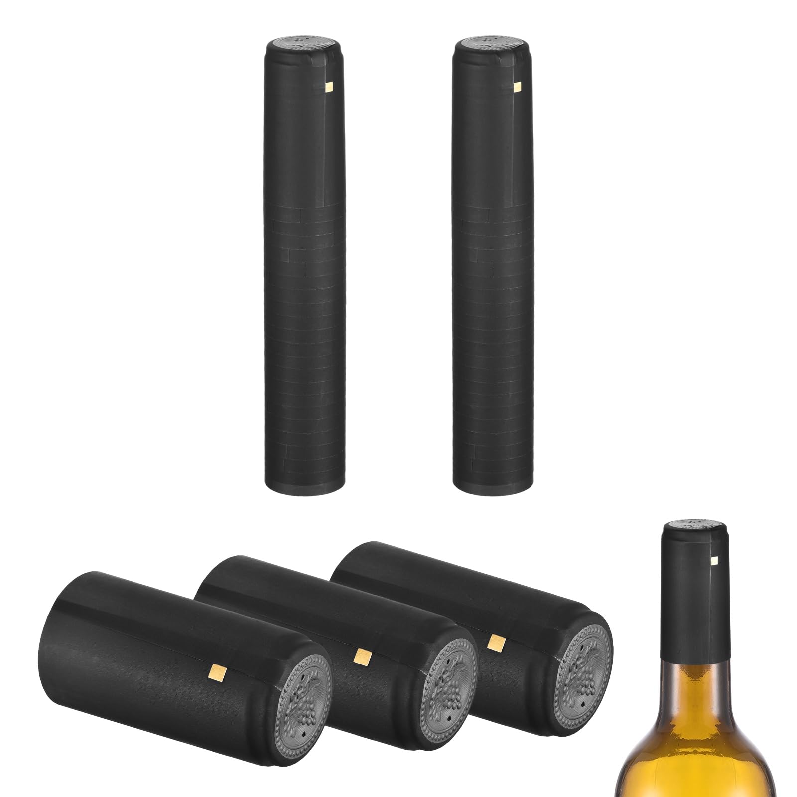sourcing map 50Pcs PVC Heat Shrink Capsules, 30mm x 60mm Wine Bottle Capsules Shrink Wrap Sleeves Bottle Corks Caps with Tear Tab for Wine Making Cellars and Home Kitchen, Black Grape/Black
