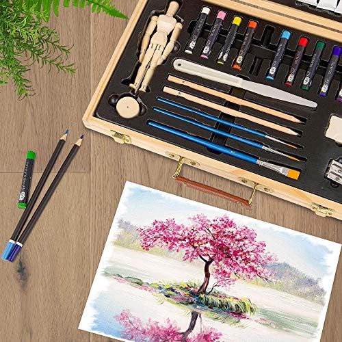 Artina 45pcs Acrylic Art Set Leonardo Beginner Painting Set with Wooden Case  Art Studio With Acrylic Paints, Jointed Doll, Brushes, Oil Pastels & Colouring Pencils