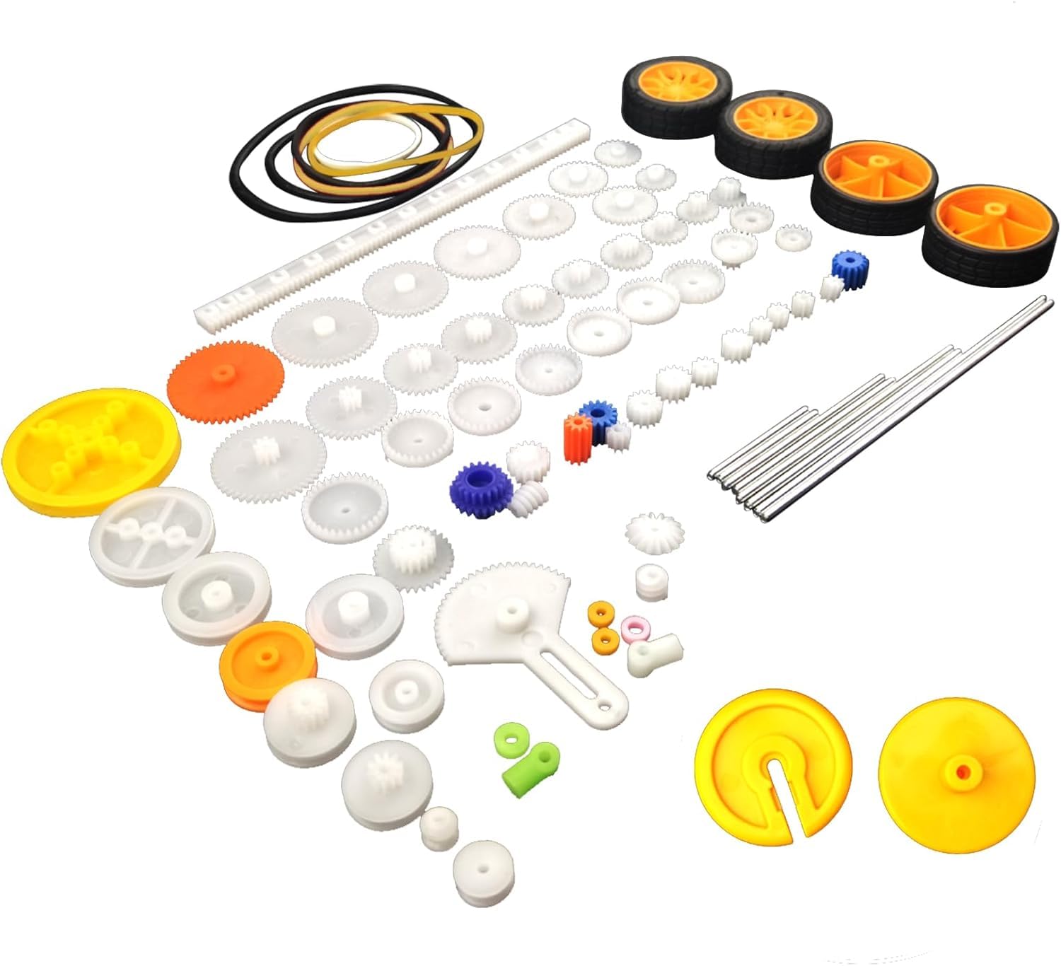 QBM 82 Piece DIY Plastic Gear Set, Mechanical Engineering Kit with Wheels, Bushings, Axles, Belts for Robot, Motor, Car Projects-image-12