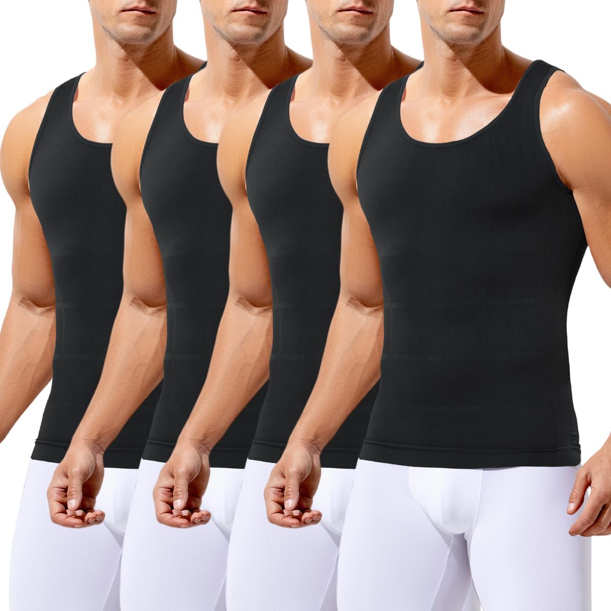 Arjen Kroos Compression Shirts for Men Body Shaper Slimming Tank Top Undershirts Gym Gear Shapewear 4 Pack