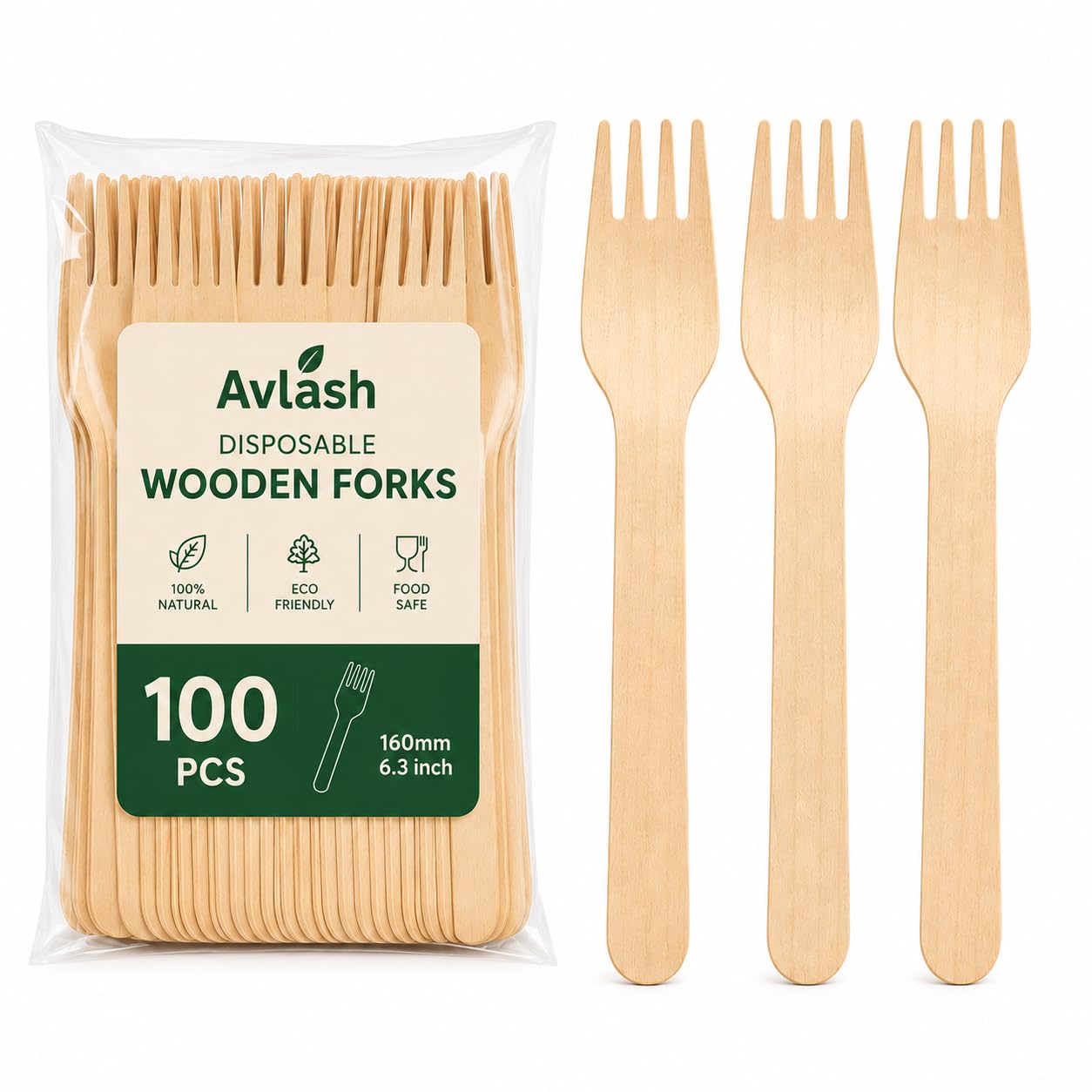 Avlash ® Biodegradable Wooden Forks Wooden Cutlery - Biodegradable & Plastic Free Wooden Forks - Ideal for Wedding, Picnic, Party, Office - Pack of 100. (Forks)