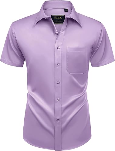 Miniatura 129 de Alimens & Gentle - Camisas de vestir con bolsillo y manga corta, de color liso y sin arrugas, estilo casual con botones, para hombres