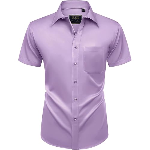 Alimens & Gentle Mens Short Sleeve Dress Shirts Wrinkle Free Solid Casual Button Down Shirts with Pocket