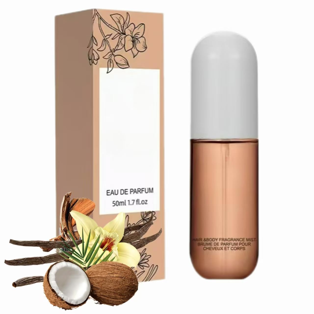 Vanilla-Coconut Perfume, Vanilla-Skin Perfume, Vanilla-Scented Perfume, Long Lasting-Vanilla Coconut Hair and Body Fragrance Mist Perfume Spray, Refreshing for Women&Men (1 PCS)