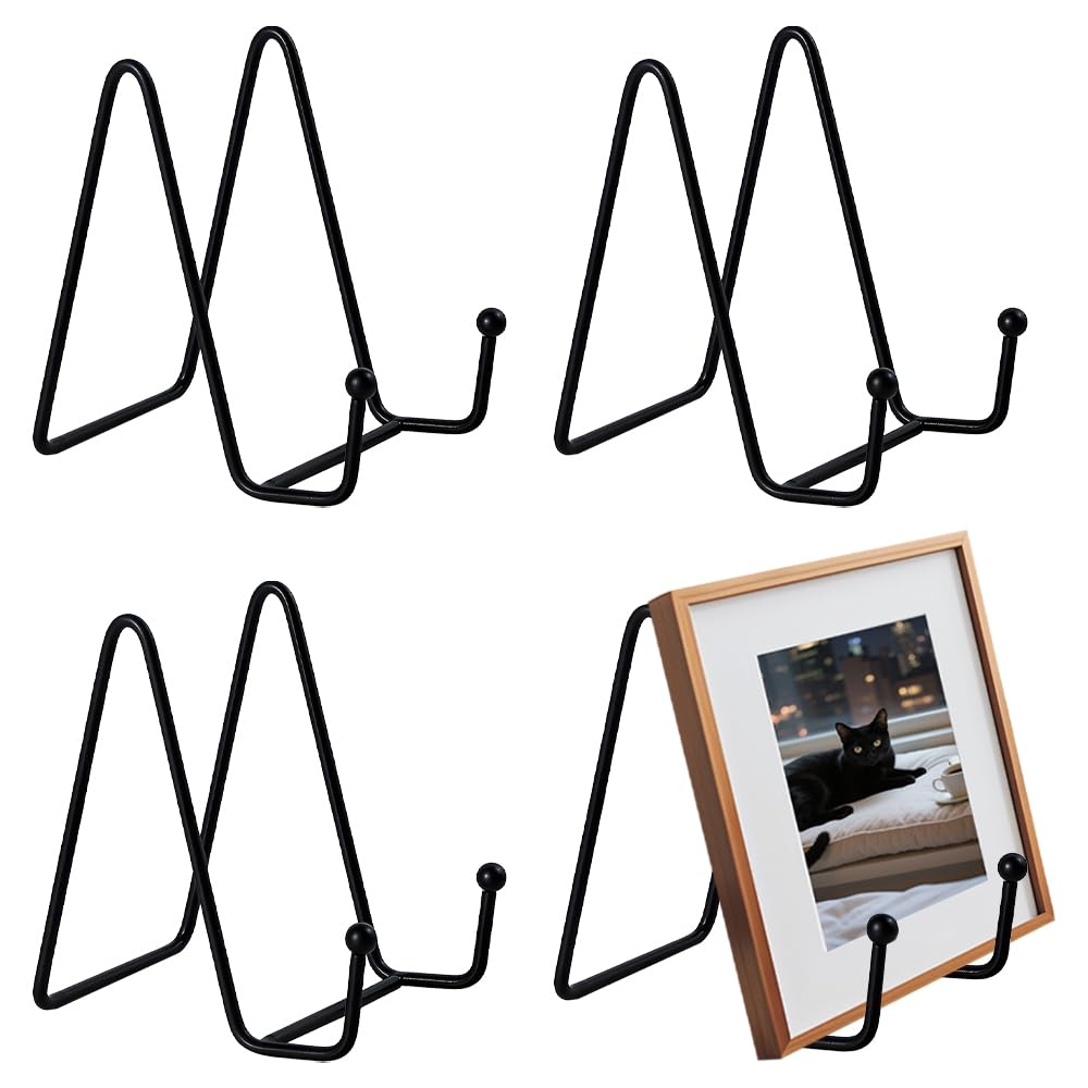 Hiuyavy Black Plate Holder Easel Display Stand, 4Pcs 6 Inch Metal Plate Stands, Plate Stands For Display Tabletop Picture Stand For Photo Pictures Decorative Dish(Black)