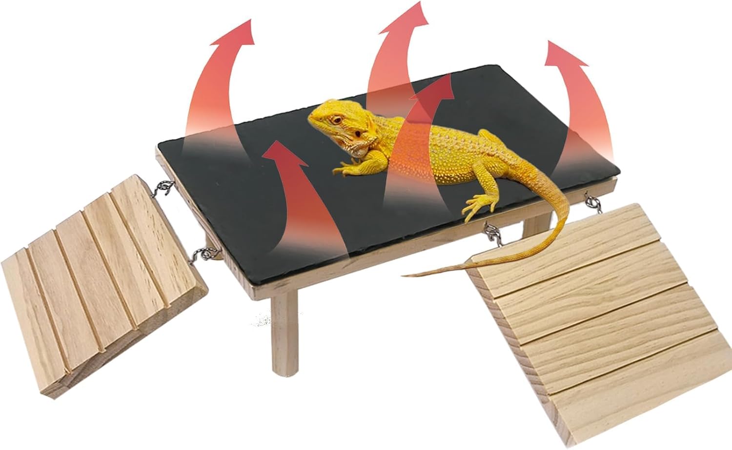 Bearded Dragon Basking Platform,Wooden Reptile Cave Hideout with Heat Storage Slate Stone,Leopard Gecko Climbing Cave Platform with Ramp for Gecko,Snake,Lizard,Turtle(7.9×11.8×3.9IN)