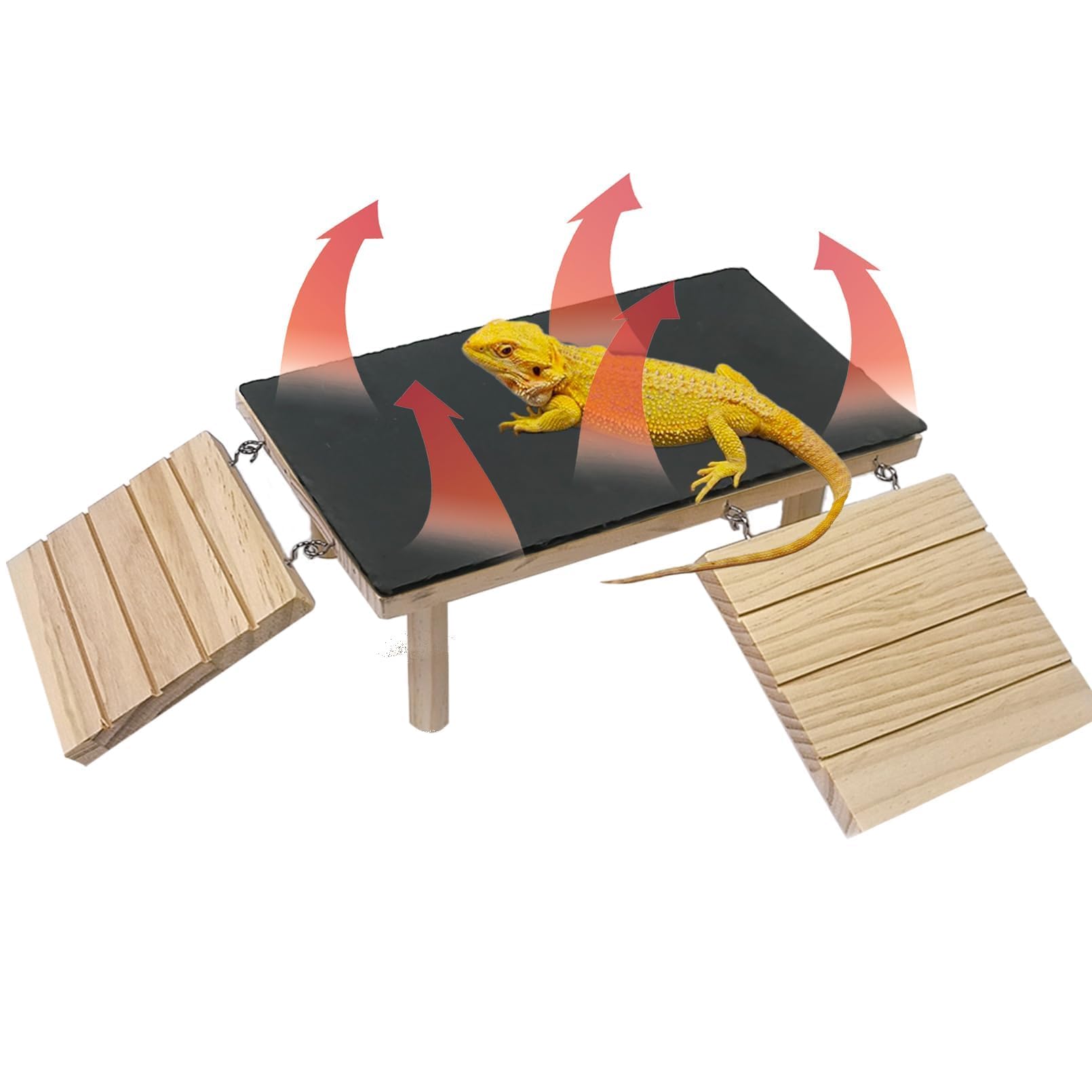 Gxsdj Bearded Dragon Basking Platform with Climbing Ramp,Reptile Basking Rock Slate,Wooden Platform Hide Cave Tank Accessories for Lizard Tortoise Leopard Gecko Snake (M)