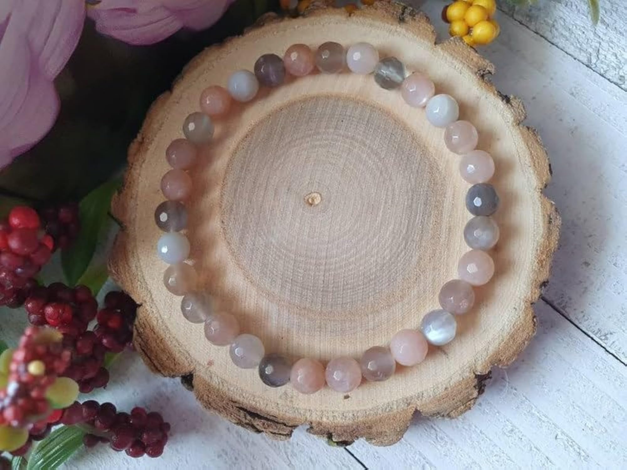 Natural Multi Moonstone 6mm Round Bead Stretchable Bracelet, Unisex