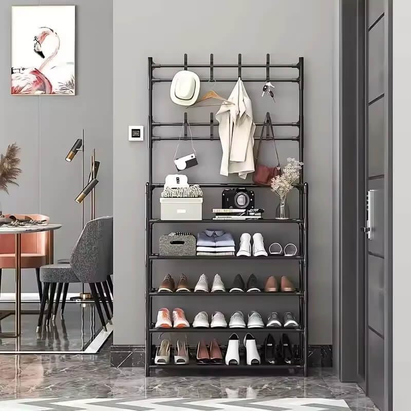 5-Tier Shoe Rack Organizer, Sturdy Metal & Fabric Storage Shelf for Closet and Entryway, Space-Saving Shoe Shelf Holds 20-25 Pairs