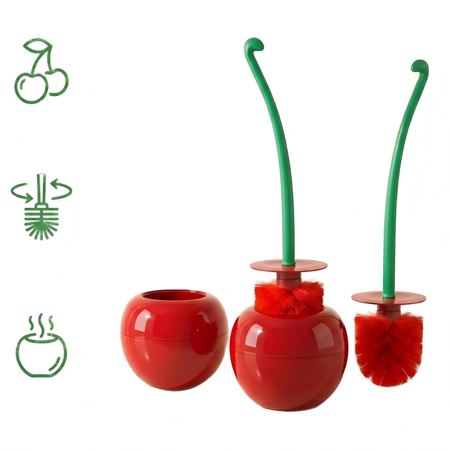 Cherry Toilet Bowl Brush Holder: 2 Set Cute Stand Bathroom Toilet Cleaner Brushes - Deep Cleaning Small Size Plastic Toilet Scrubber (Red)-picture-29