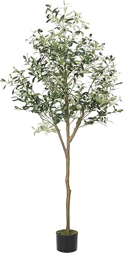 Ovtraik Árbol de olivo artificial de 6 pies (72 pulgadas), plantas altas en maceta para interiores, olivo artificial de seda de olivo artificial con