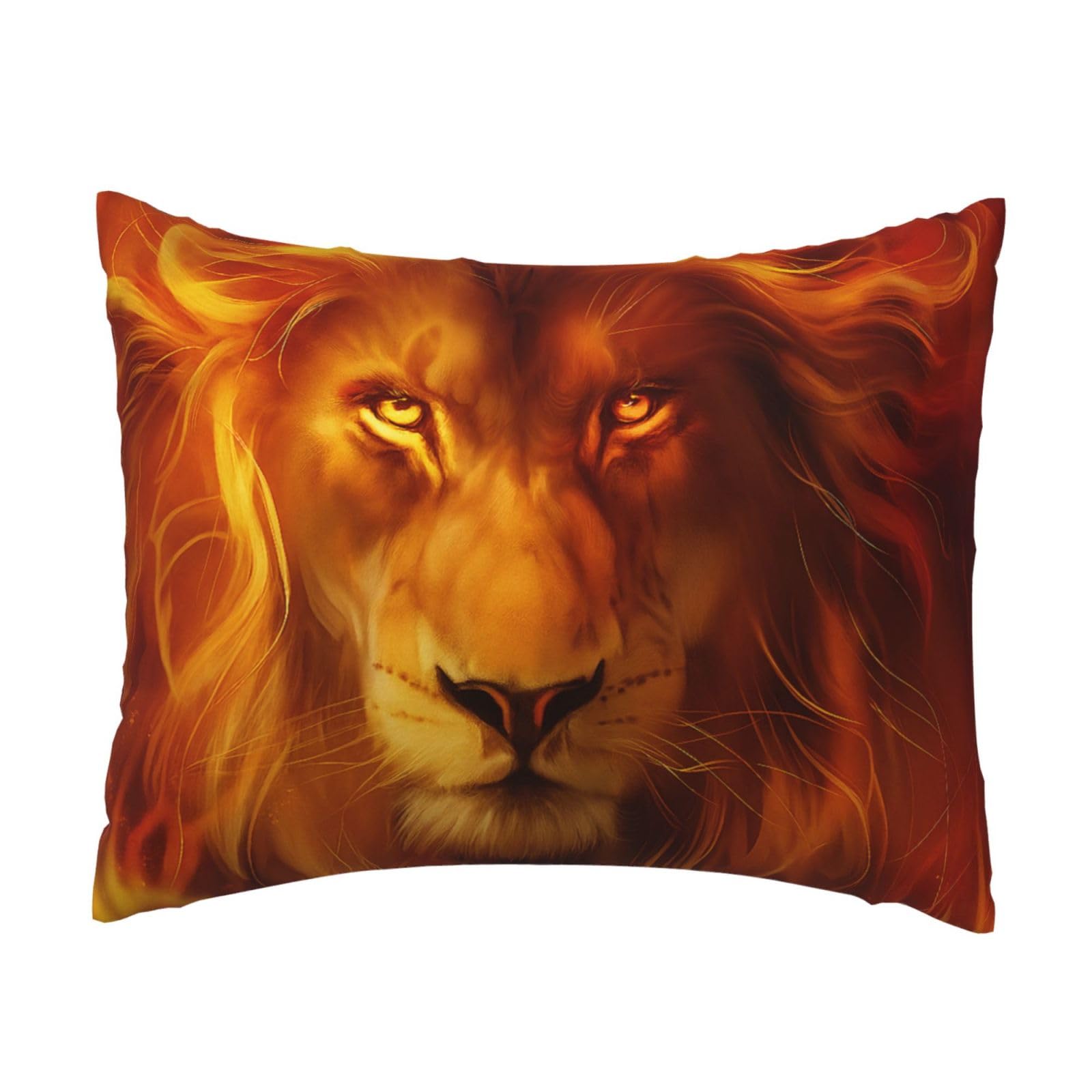 Blazing Lion with Flaming Mane Pillowcase Soft Plush with Zipper Decorative Pillowcovers 16x20 in
