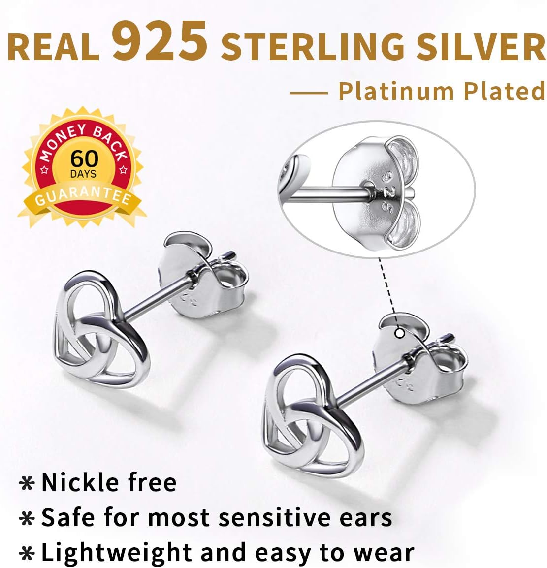 ChicSilver Silver Heart Jewelry for Women, Love Knot Stud Earrings & Promise Ring
