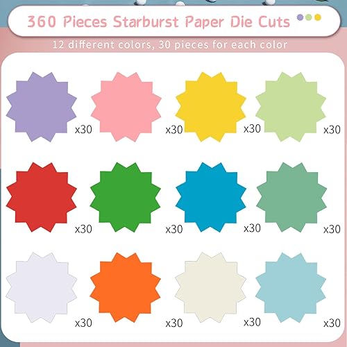 Miniatura 3 de 360 piezas de recortes de papel Starburst troquelado de papel Starburst, decoración de tablón de anuncios en blanco para venta al por menor, ventas,