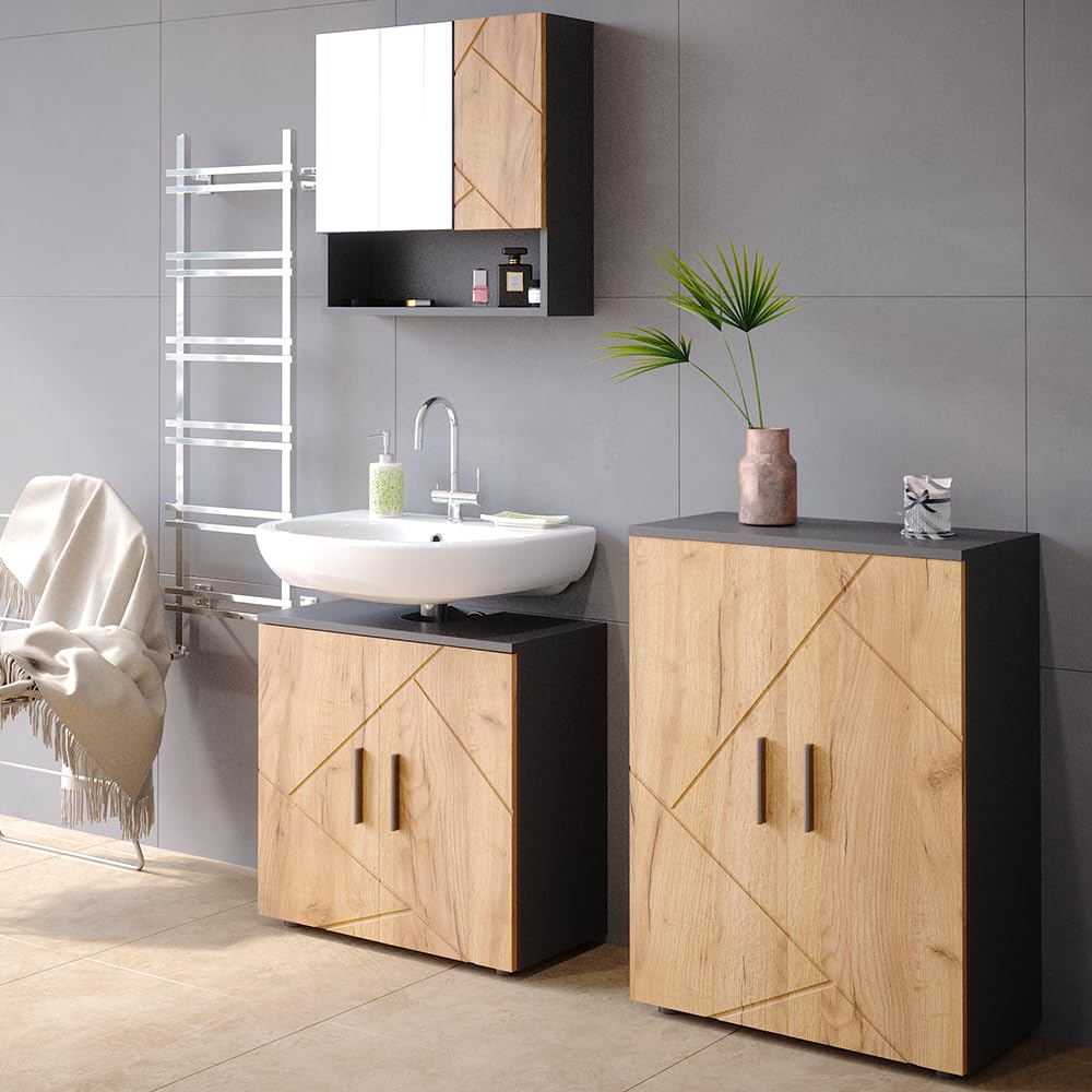 Vicco Midischrank Irma, Anthrazit/Goldkraft Eiche, 60 x 81 cm, zur Aufbewahrung im Bad und kombinierbar mit Irma-Serie