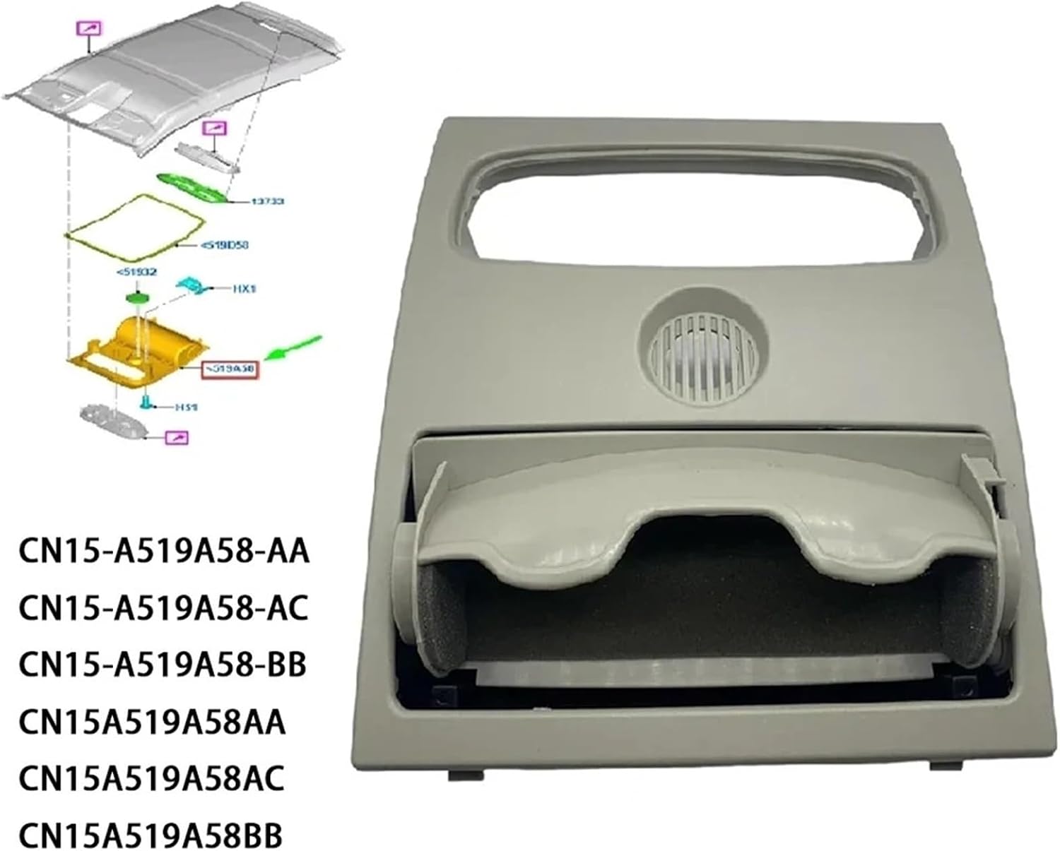 Car Dome Light Reading Lamp Compatible with Ford/Ranger/Everest/Mazda BT50 12-19 CN15A519A58AC34X1 CN15-A519A58-AA