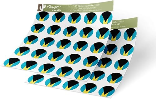 Desert Cactus Calcomanía de vinilo con la bandera de las Bahamas Country Flag de 1 pulgada, redondas, dos hojas, 50 piezas en total, con logotipo