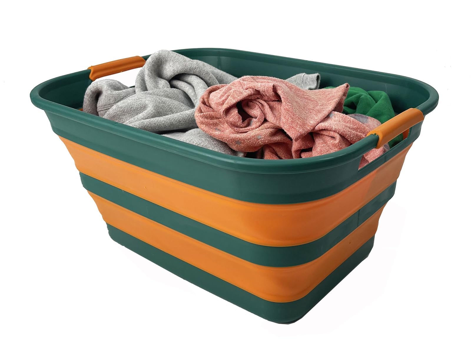 SAMMART Collapsible Plastic Laundry Basket with Handle/Foldable Pop Up Storage Hamper/Portable Laundry Organizer-Space Saving Washing Tub/Household Storage (Teal Green/Autumn leaf, 27L)