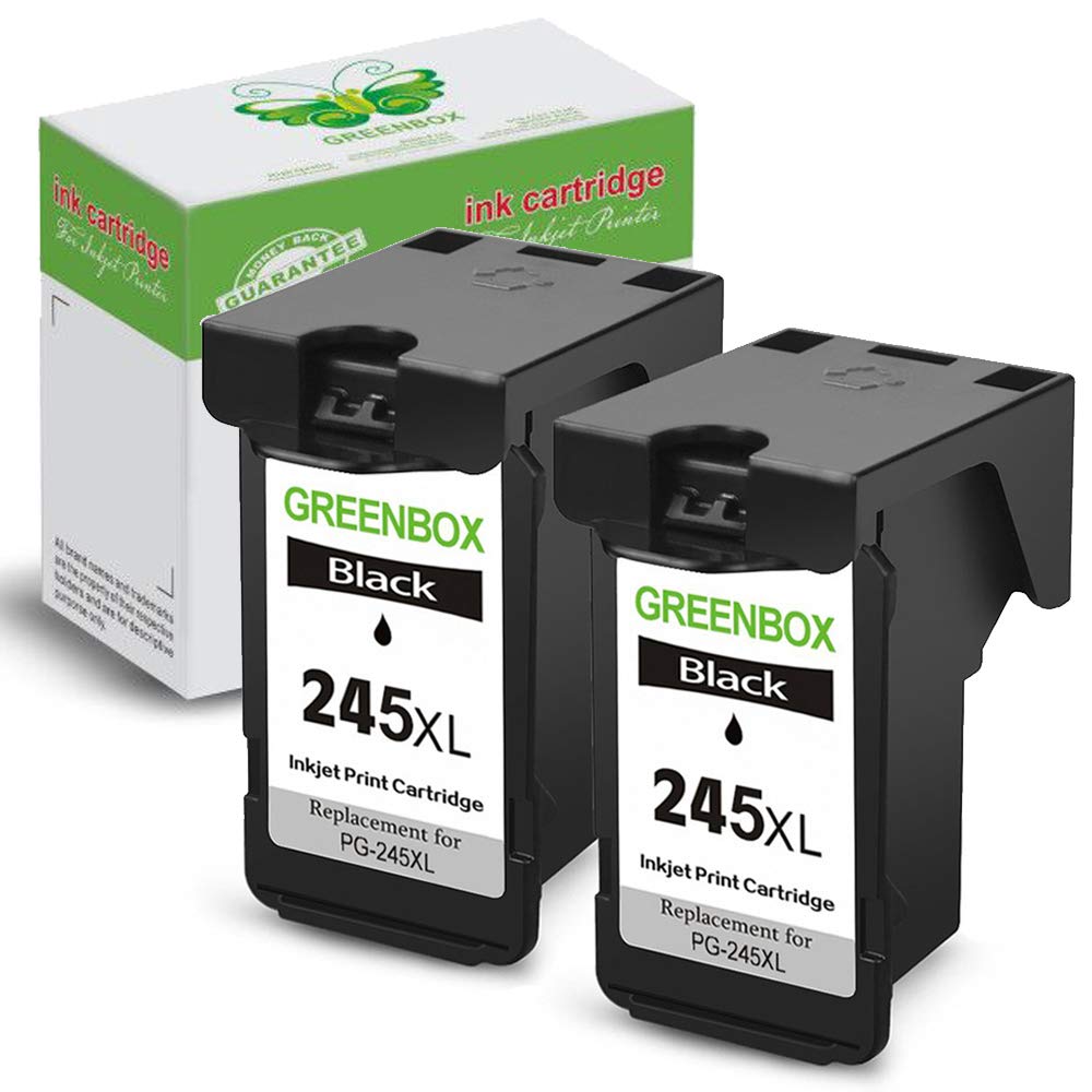 GREENBOX Remanufactured Canon PG-245XL PG 245 245XL 245 XL Ink Cartridge (2 Black) Used in Canon PIXMA MG2520 MG2920 MG2922 MG2924 MG2420 MG2522 MG3022 MG2555 MX492 IP2820 TS302 TS202 TR4520