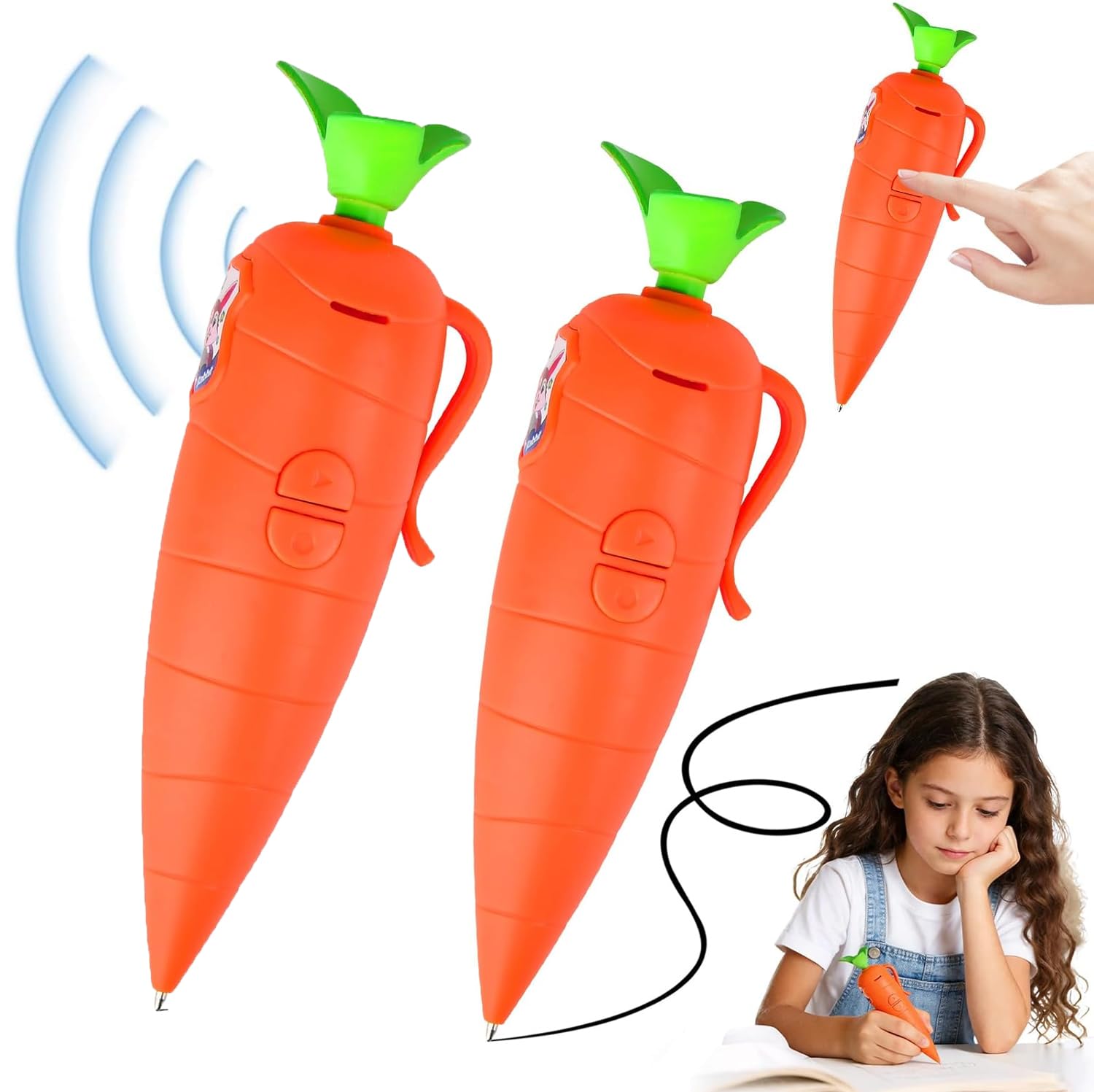 Pipihome 2Pcs Carrot Recorder Pen Toy, Carrots Dictaphone Voice Recorder & Writing Ballpoint Pens, 60-Second Cute Carrots Pens Voice Recorders Device, Fun Easter Gift for Kids Students Teachers