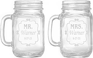 Let's Make Memories Personalized Mason Drinking Jar Set - Rustic Barware - Weddings, Anniversaries - Customize Names, Date