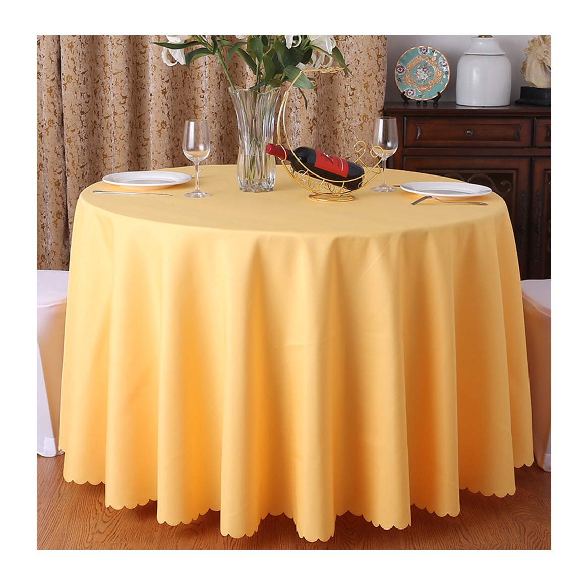 Cieein Cieht Yellow Polyester Tablecloths Table Cloth Tablecover Table Covers Round Hotels Restaurants Wedding Party Washable Simple 160Cm