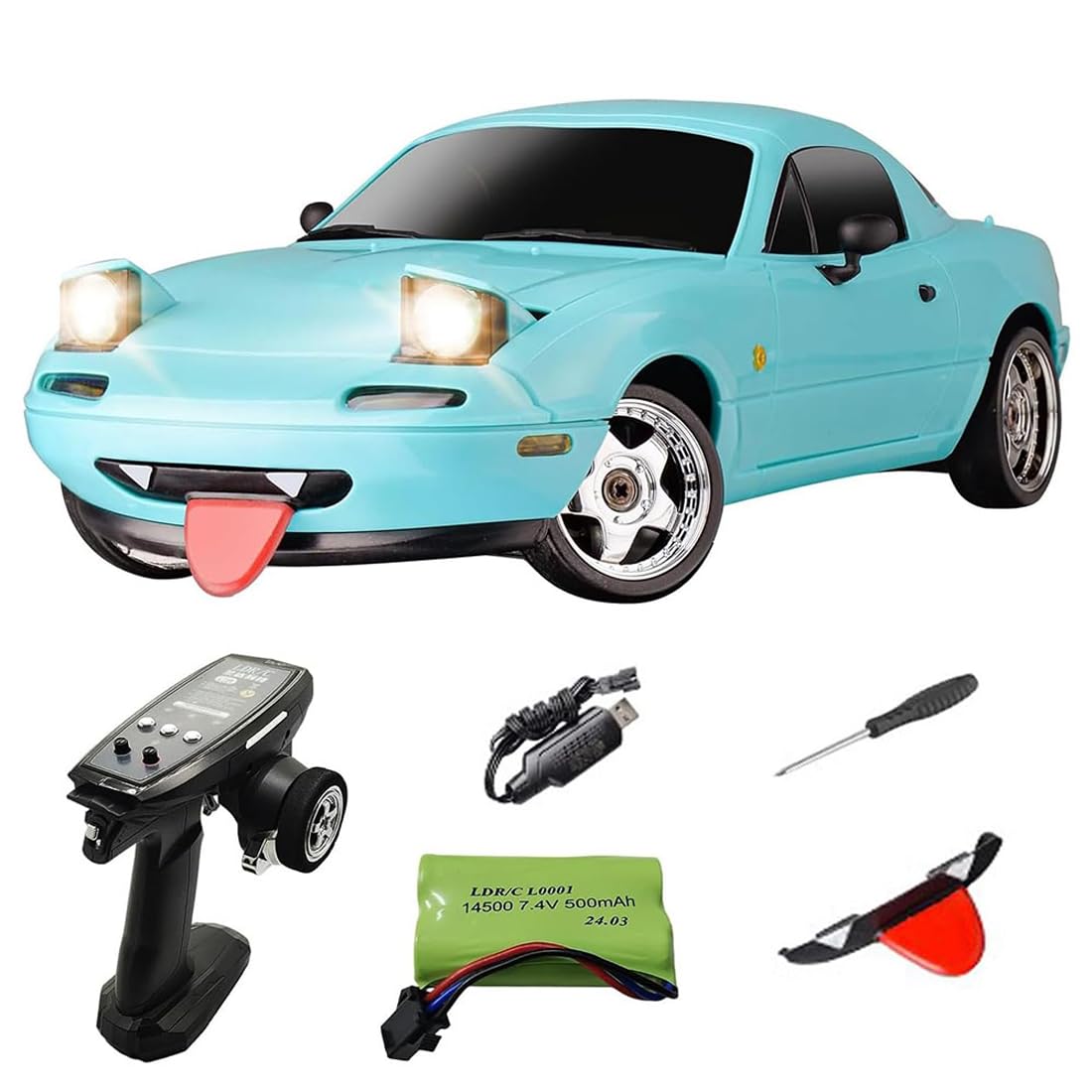 LDRC 1804 Pro RC Drift Car Model with Gyro, 1/18 Scale RWD Full Proportional Control RTR Mini Racing Drift Car for Adult, Alloy Body Shell - 1 Battery