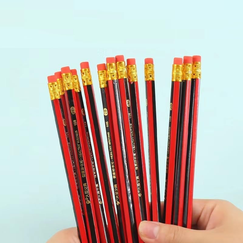 Miniatura 2 de HB - Lápiz de madera sin afilar con borrador suave, color rojo, 10 unidades