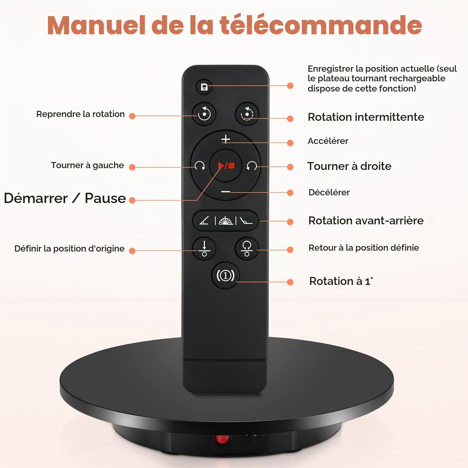 Aomdom Plateau Tournant Electrique, Table Tournante Rotative électrique Rechargeable, 360° Affichage Rotatif du Produit, Vitesse Réglable Direction, Charge 100 kg, diamètre 42 cm