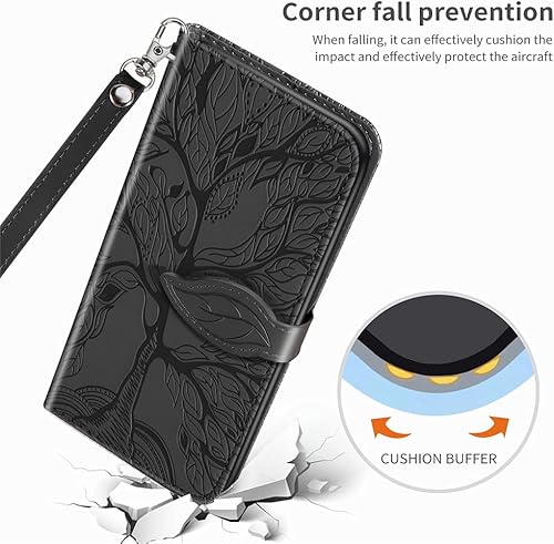 Miniatura 7 de Funda tipo cartera para Samsung Galaxy S21 FE 5G, piel sintética de alta calidad con diseño de árbol en relieve, función atril, ranuras para