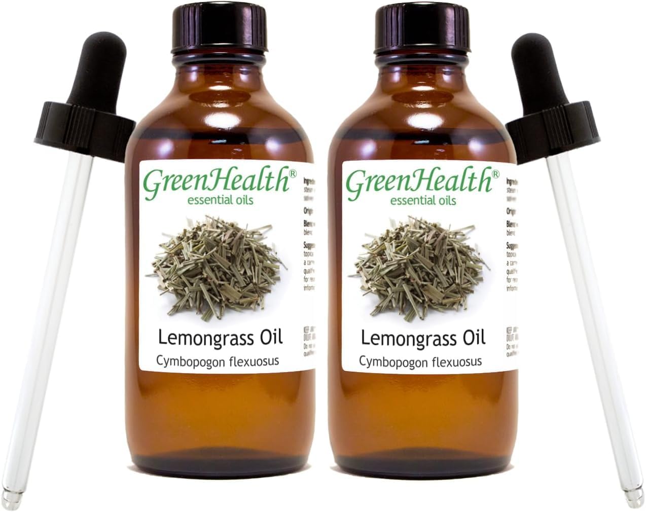 Lemongrass Essential Oil - 4 fl oz (Pack of 2) | 100% Pure & Therapeutic Grade | for Diffuser, Aromatherapy, Cleaning, DIY, Candles | Amber Glass Bottles with Droppers – GreenHealth
