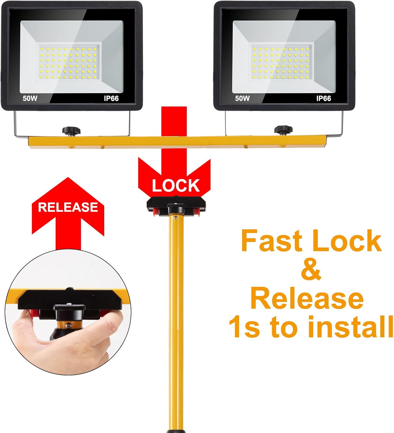 Work Light with Stand 10000 Lumen LED Work Light 100W Dual Head with 14FT Power Cord, 6000K Daylight White, IP66 Waterproof, Adjustable Metal Tripod Up to 63" for Indoor, Outdoor，Repair