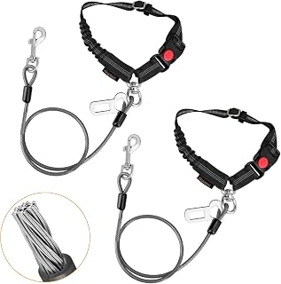 CHZUOBER Chew Proof Dog Car Seat Belt, 2 in 1 Steel Cable Dog Car Accessories Headrest Restraint Dog Car Seatbelt for Medium Large Dogs Chewer Heavy Duty Dog Seatbelts for Cars Swivel Attach