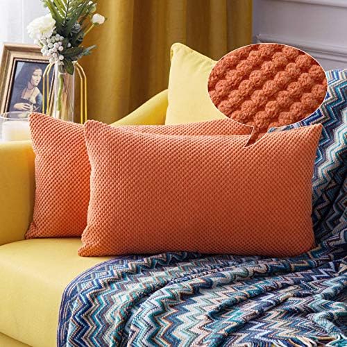 MIULEE Corduroy Granule Fabric Square Throw Pillow Case Solid Cushion Cover Sham Home for Sofa Chair Couch Bedroom Decorative Pillowcases 16x16 inch 40x40cm 2 Pieces Lemon